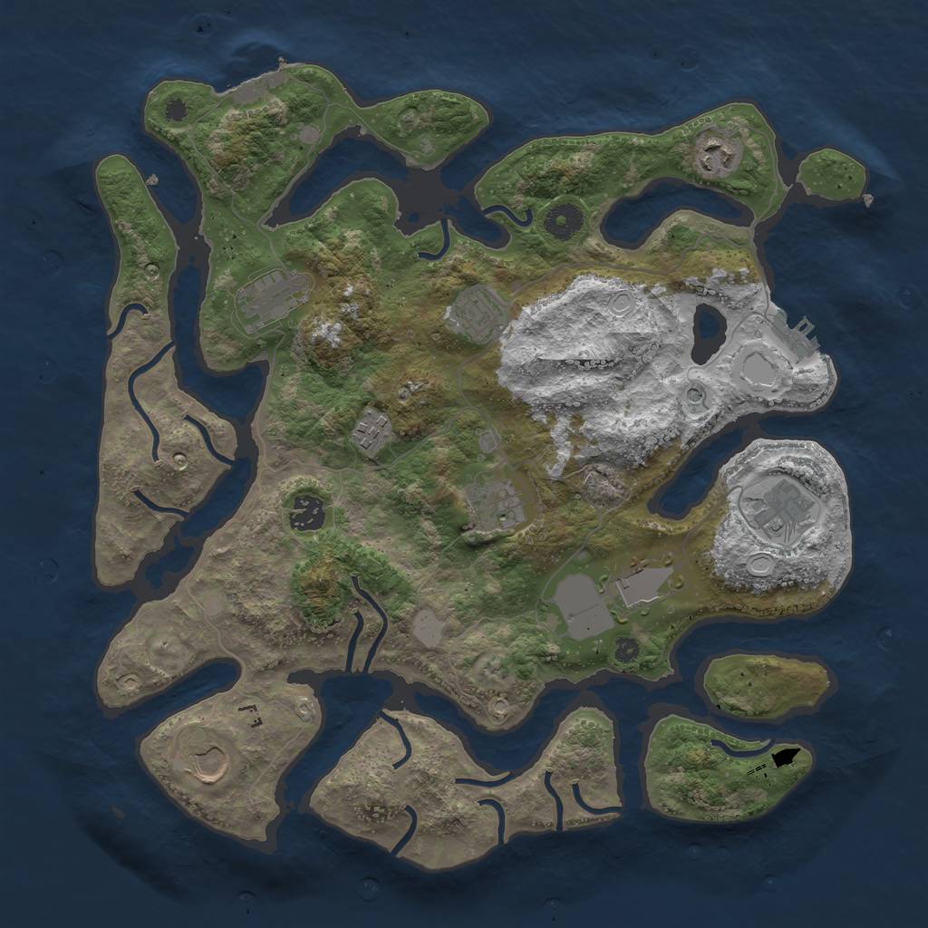 Rust Map: Procedural Map, Size: 3800, Seed: 55233701, 17 Monuments
