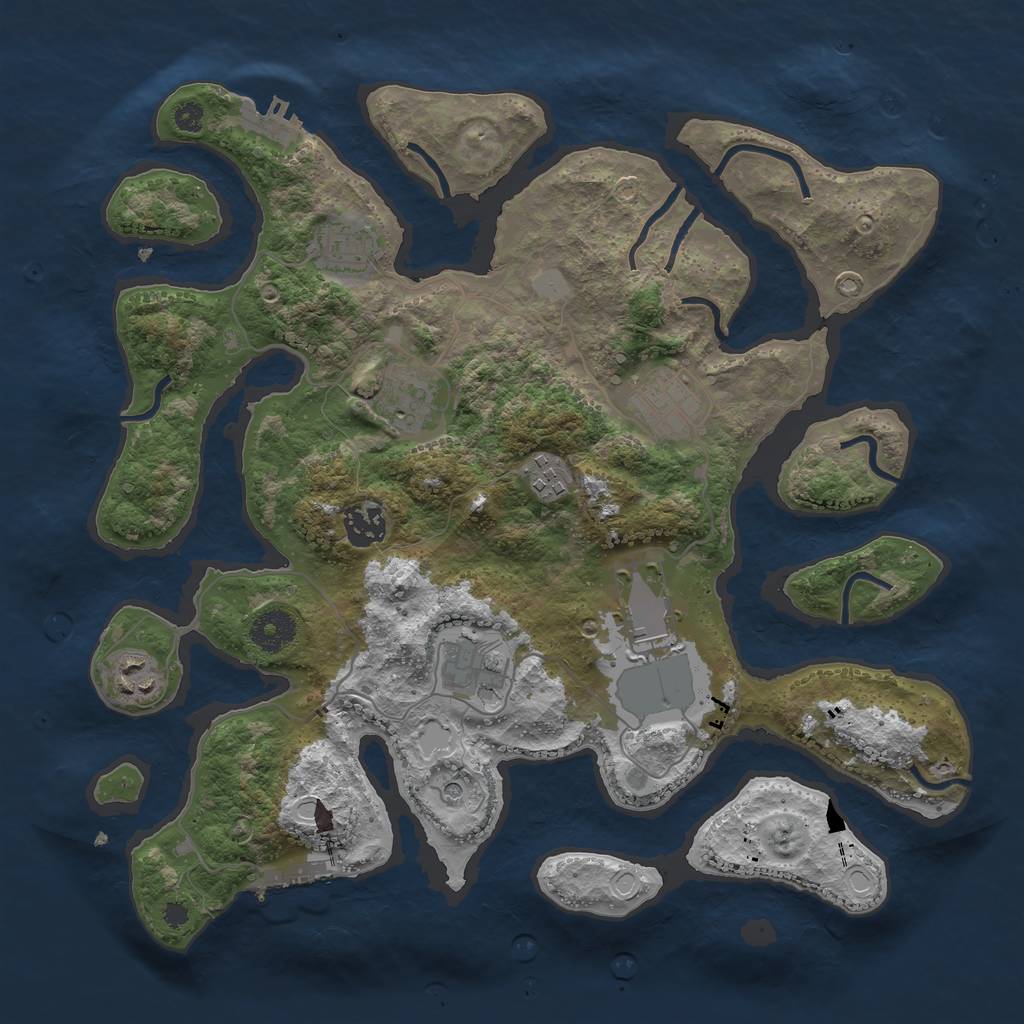 Rust Map: Procedural Map, Size: 3550, Seed: 633338, 16 Monuments