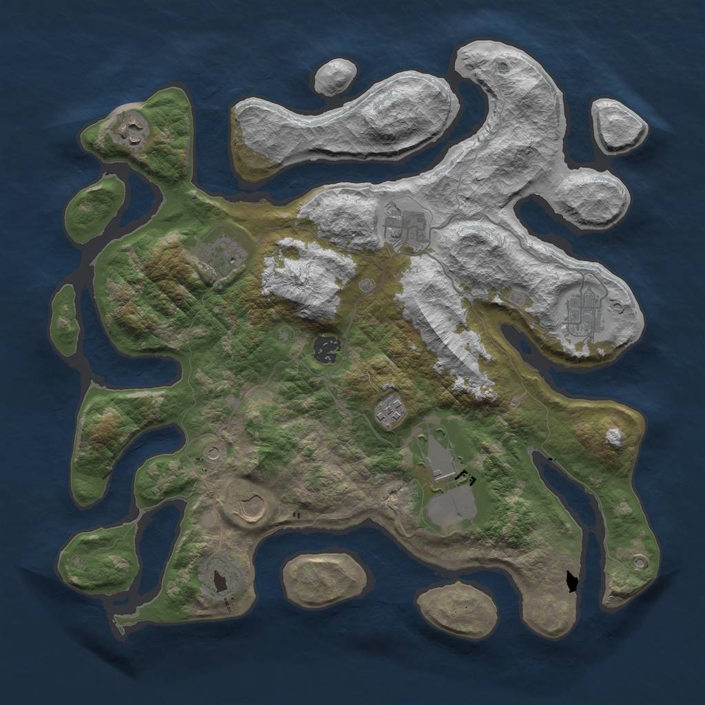 Rust Map: Barren, Size: 3800, Seed: 658999, 12 Monuments