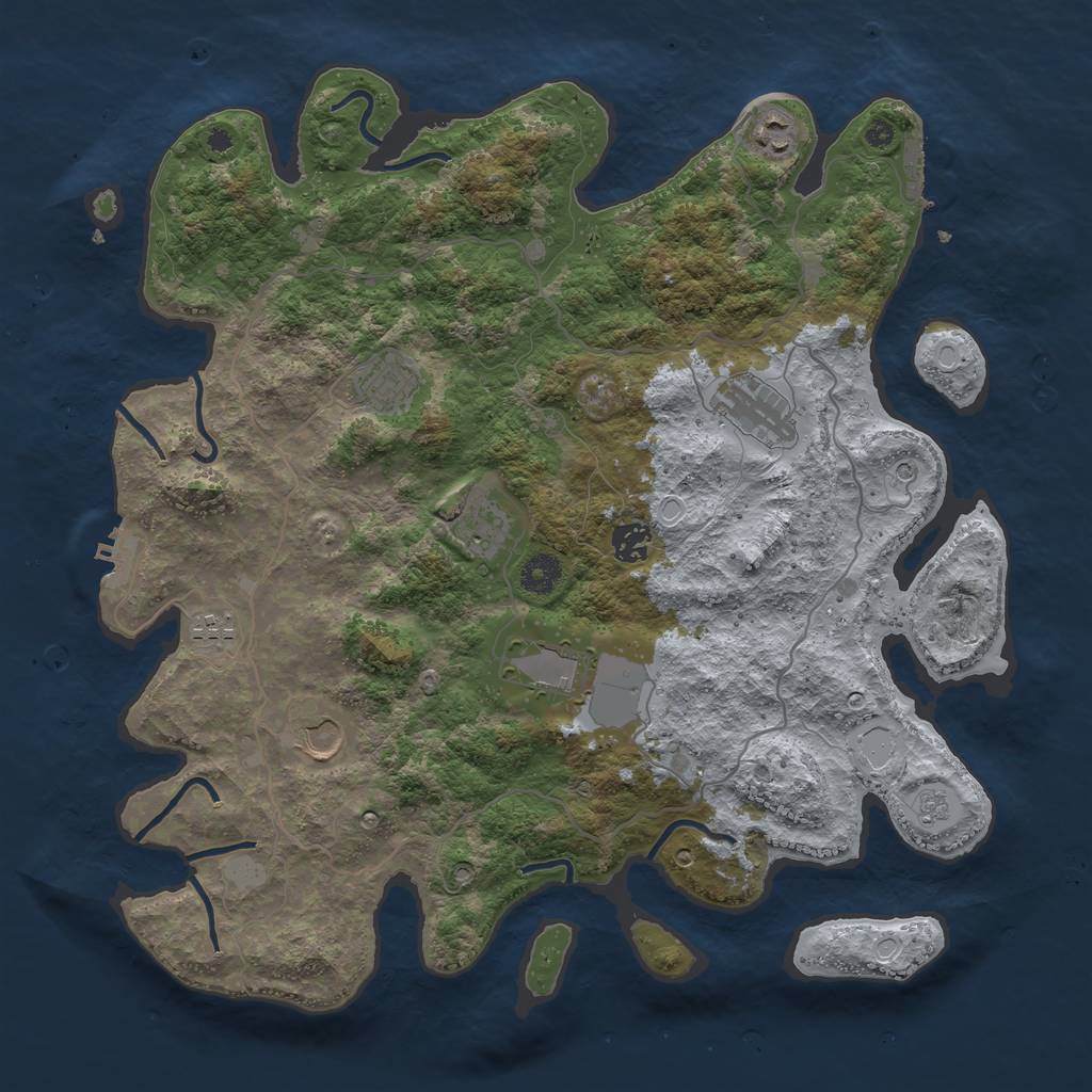 Rust Map: Procedural Map, Size: 4000, Seed: 215205, 17 Monuments
