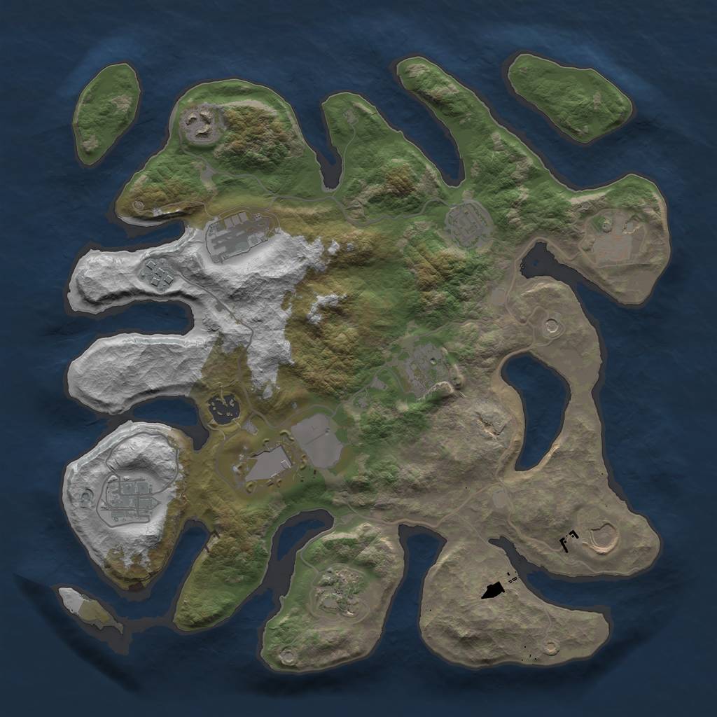 Rust Map: Barren, Size: 3500, Seed: 5565000, 14 Monuments