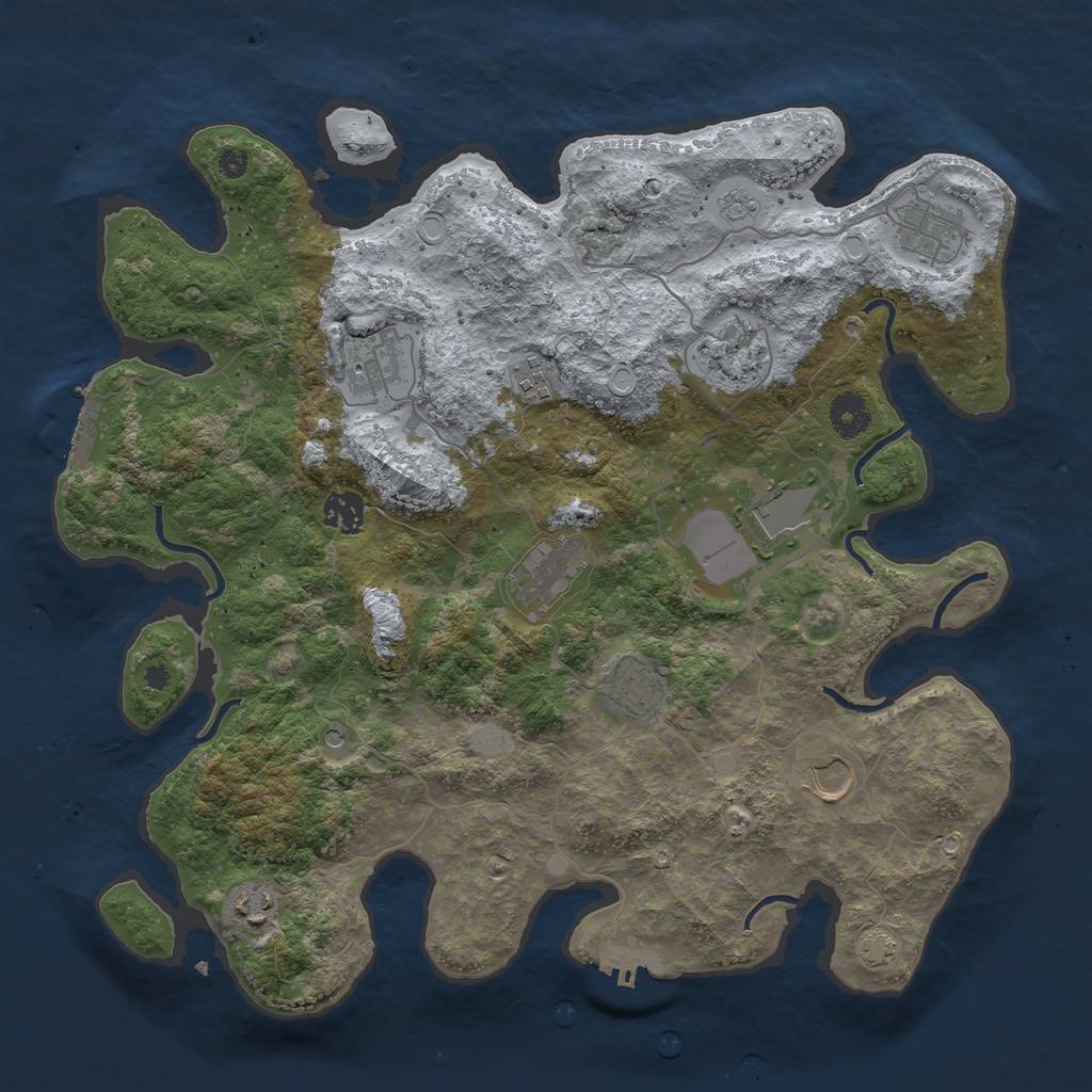 Rust Map: Procedural Map, Size: 3800, Seed: 1, 18 Monuments
