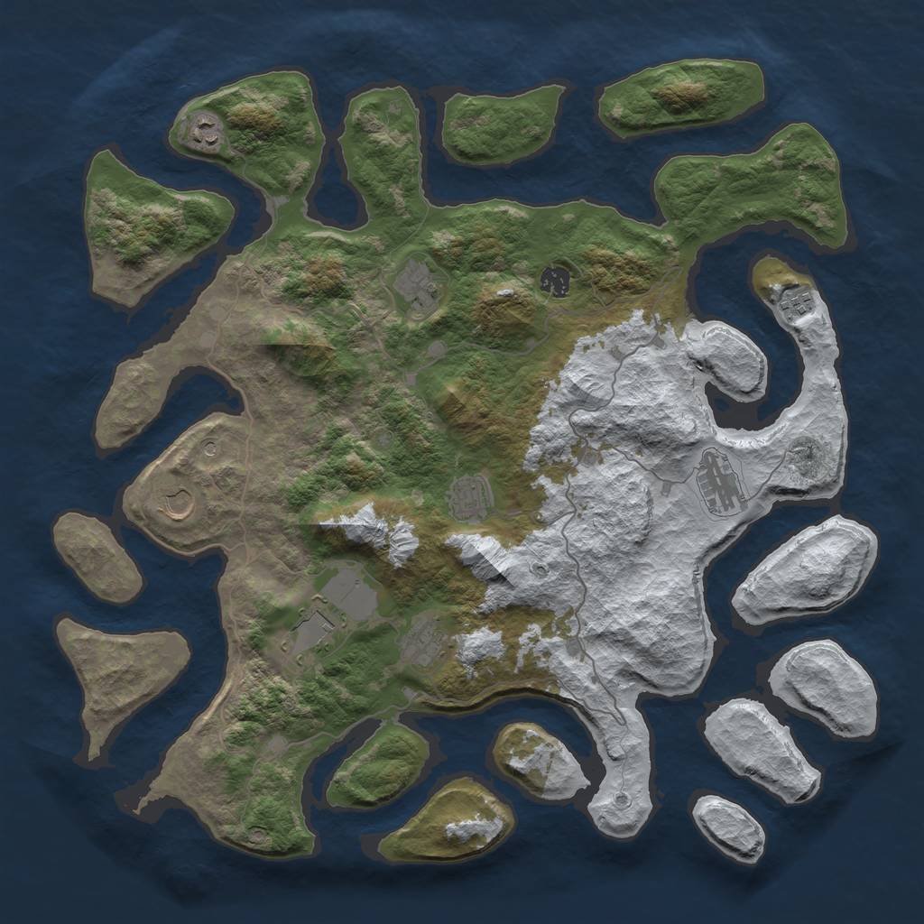 Rust Map: Barren, Size: 4500, Seed: 4933199, 12 Monuments
