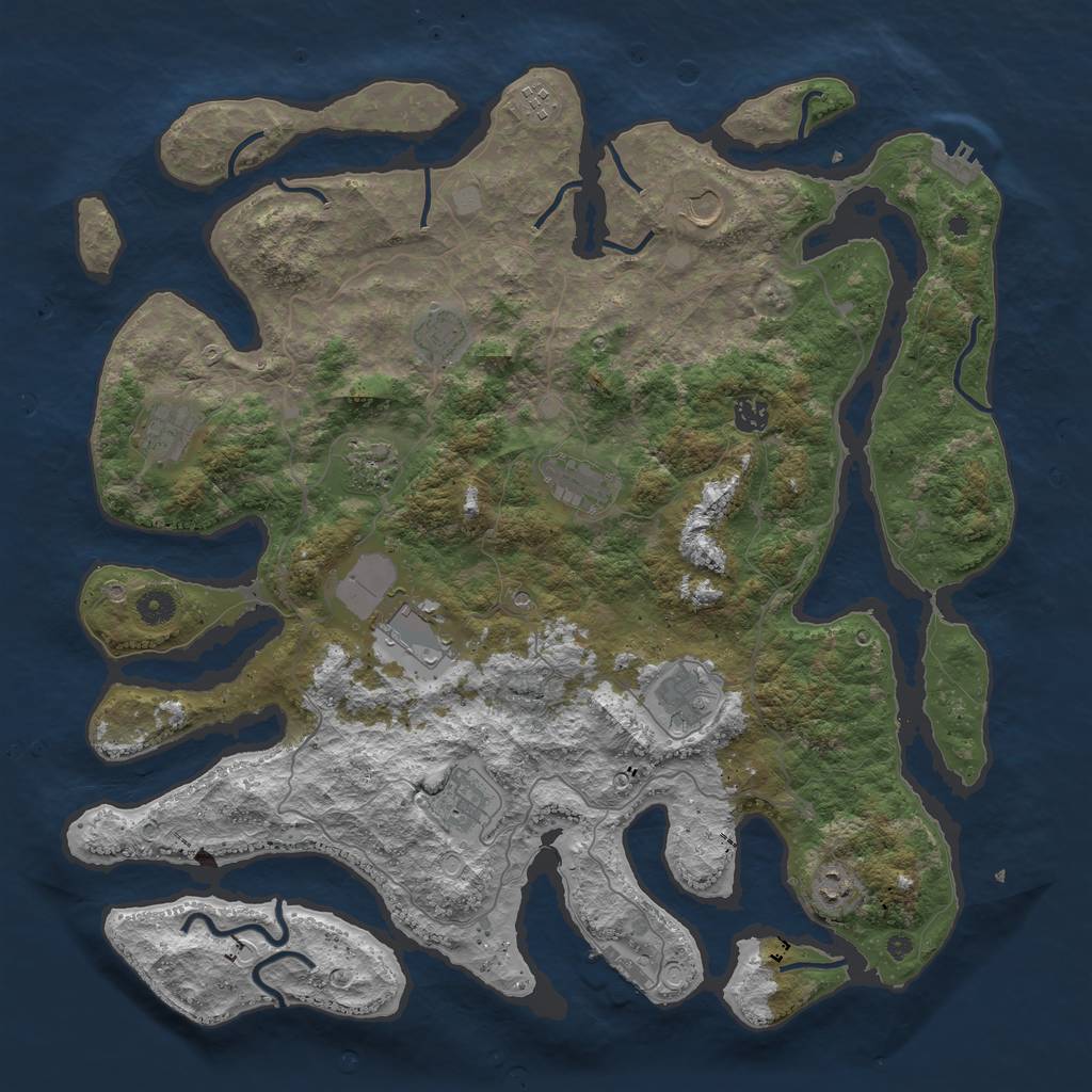 Rust Map: Procedural Map, Size: 4500, Seed: 1807733, 19 Monuments