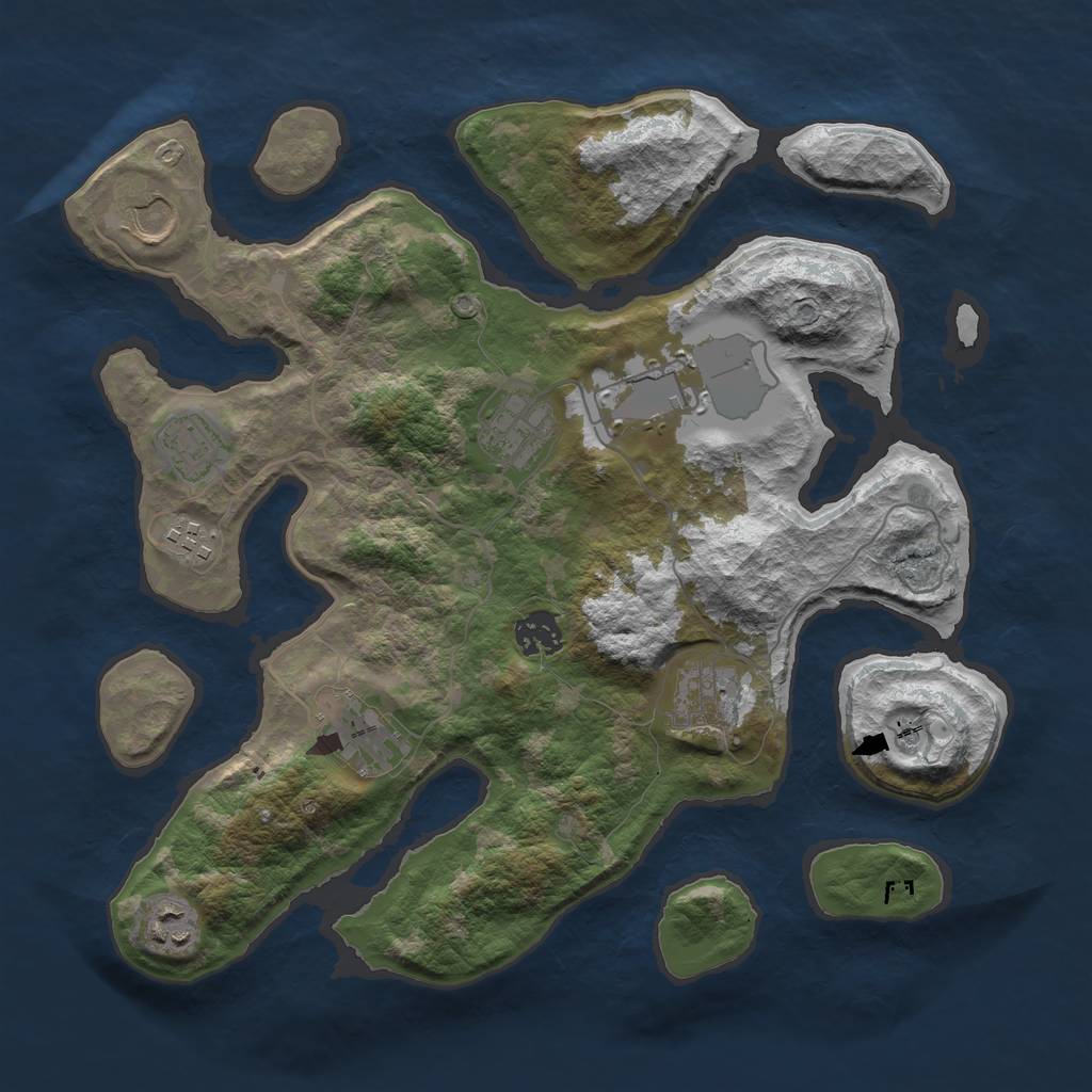 Rust Map: Barren, Size: 3500, Seed: 3252356, 12 Monuments