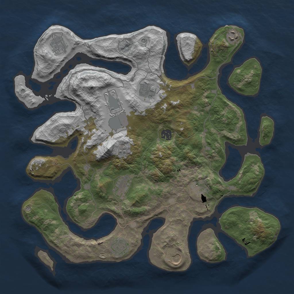 Rust Map: Barren, Size: 4000, Seed: 7777, 13 Monuments