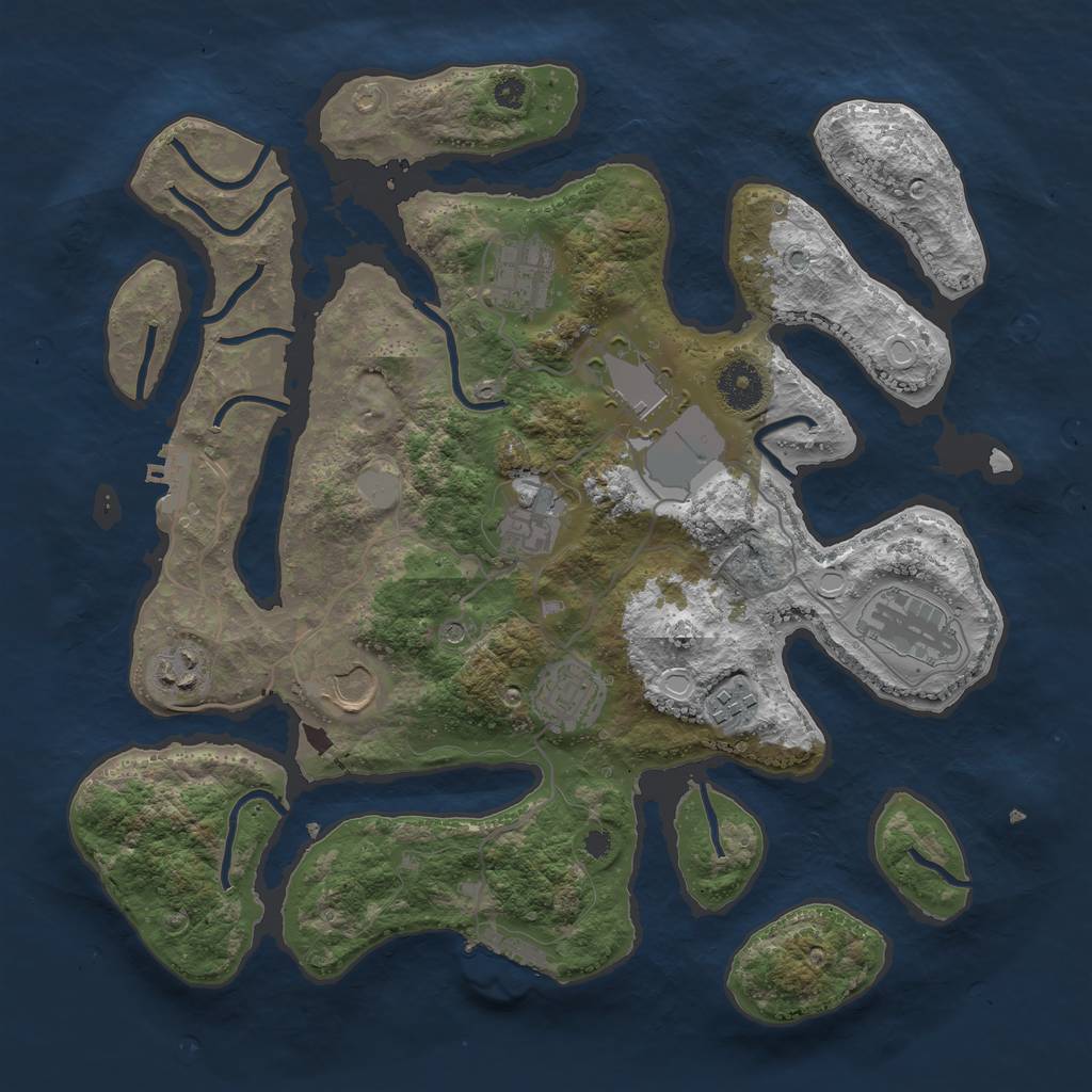 Rust Map: Procedural Map, Size: 3550, Seed: 385009, 16 Monuments