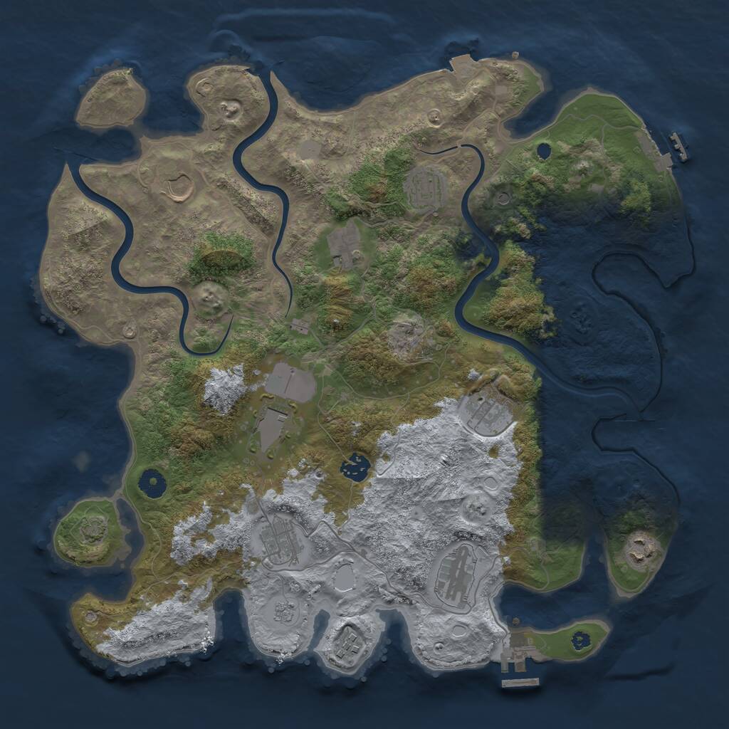 Rust Map: Procedural Map, Size: 3950, Seed: 1370225563, 16 Monuments