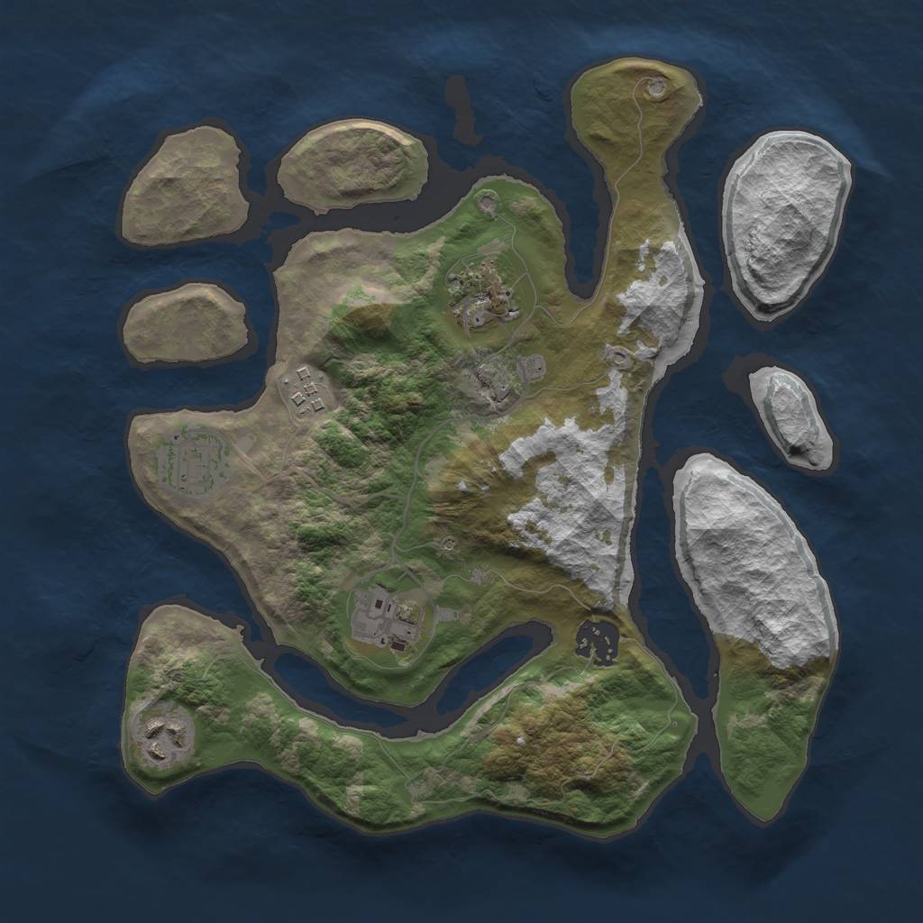 Rust Map: Barren, Size: 3000, Seed: 8000, 8 Monuments