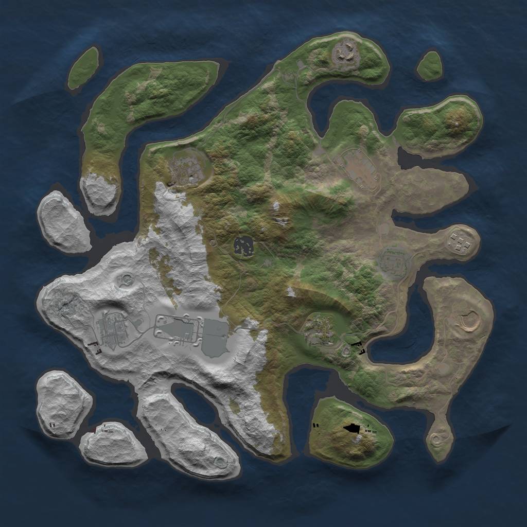 Rust Map: Barren, Size: 3750, Seed: 9907454, 13 Monuments