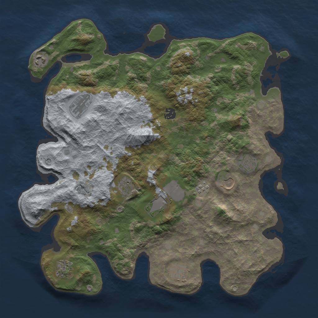 Rust Map: Barren, Size: 4000, Seed: 1032906843, 13 Monuments