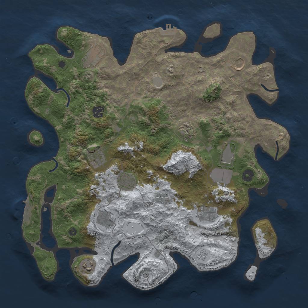 Rust Map: Procedural Map, Size: 3850, Seed: 133839287, 20 Monuments