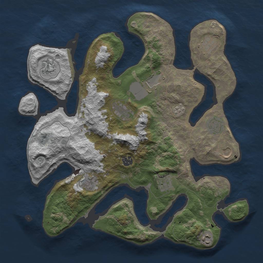 Rust Map: Barren, Size: 3750, Seed: 1703582654, 14 Monuments