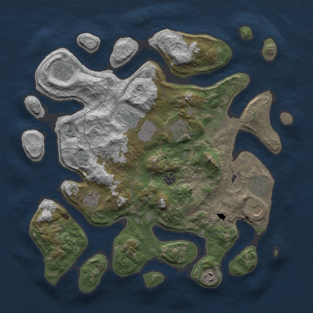 Rust Map: Barren, Size: 4000, Seed: 920131, 12 Monuments