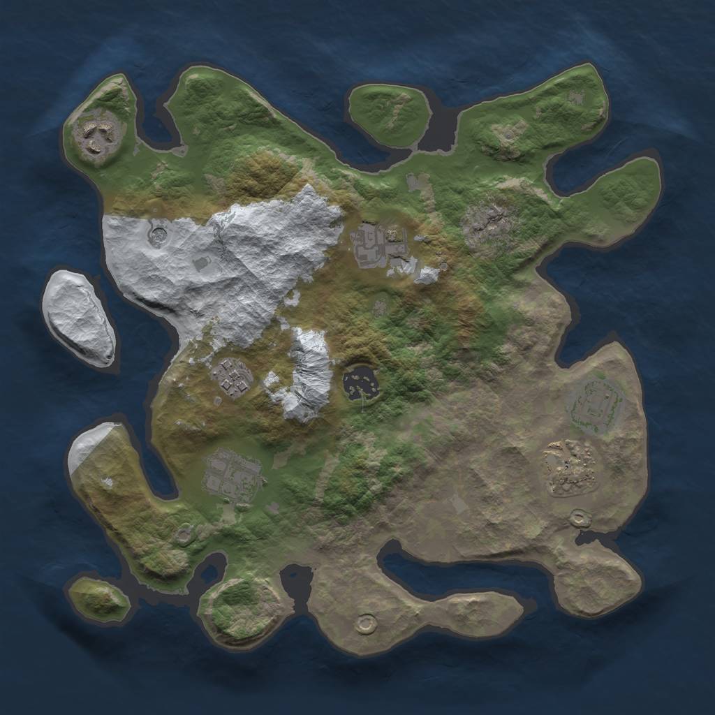 Rust Map: Barren, Size: 3000, Seed: 1234567, 10 Monuments