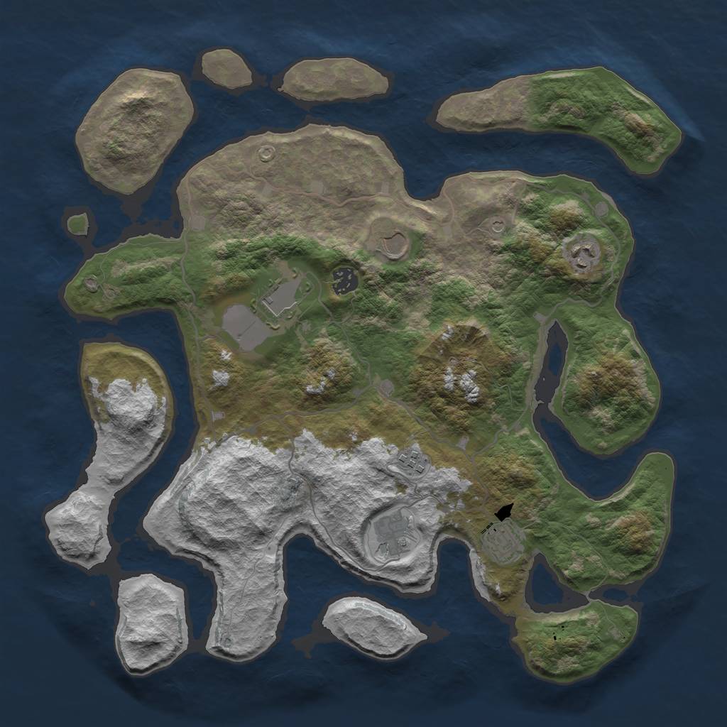 Rust Map: Barren, Size: 4000, Seed: 7, 10 Monuments