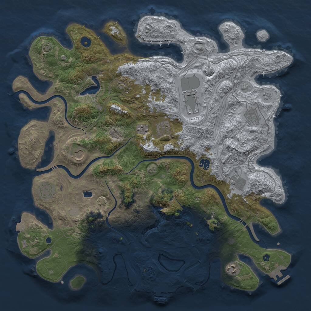 Rust Map: Procedural Map, Size: 4400, Seed: 600345, 16 Monuments
