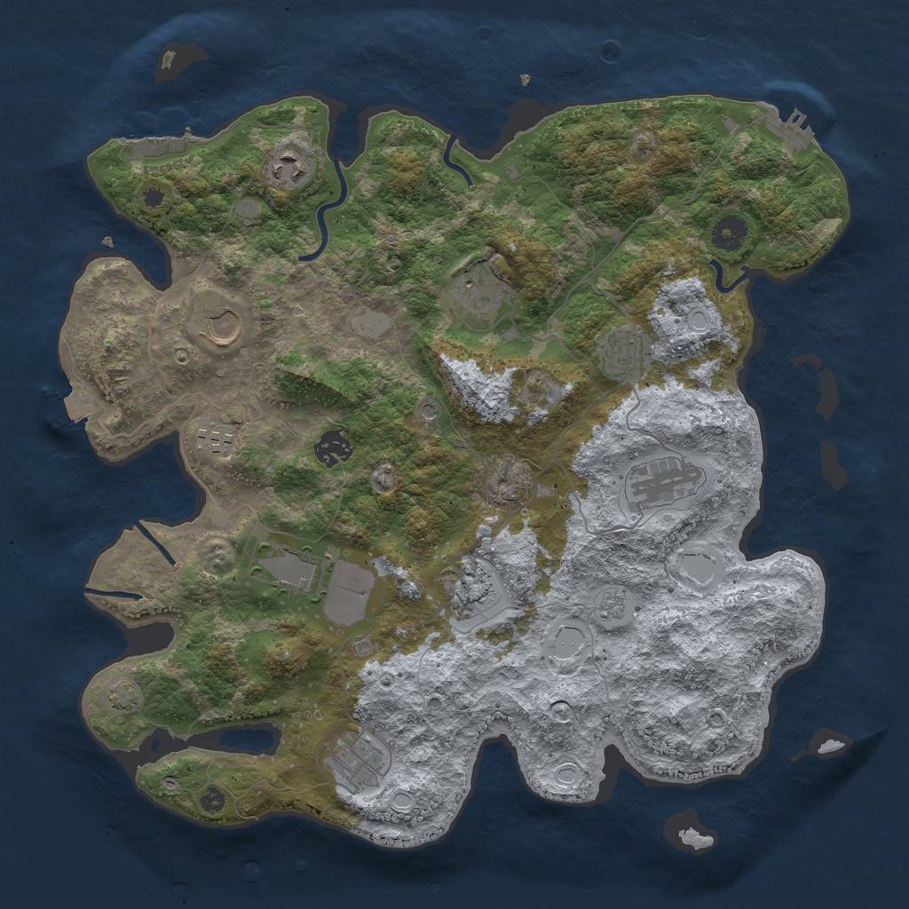 Rust Map: Procedural Map, Size: 3850, Seed: 2134660351, 18 Monuments