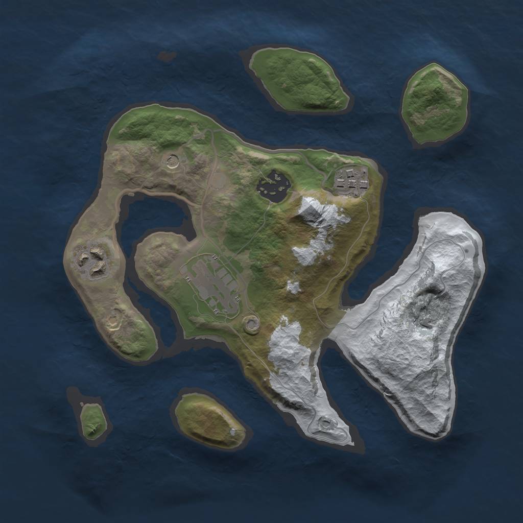 Rust Map: Barren, Size: 2500, Seed: 15412412, 7 Monuments