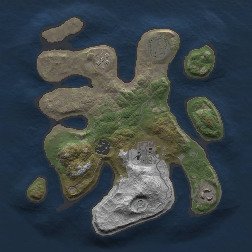 Rust Map: Barren, Size: 2500, Seed: 8553, 8 Monuments