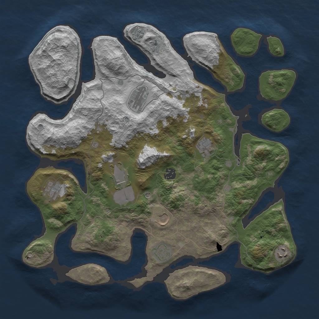 Rust Map: Barren, Size: 4000, Seed: 1191879221, 12 Monuments