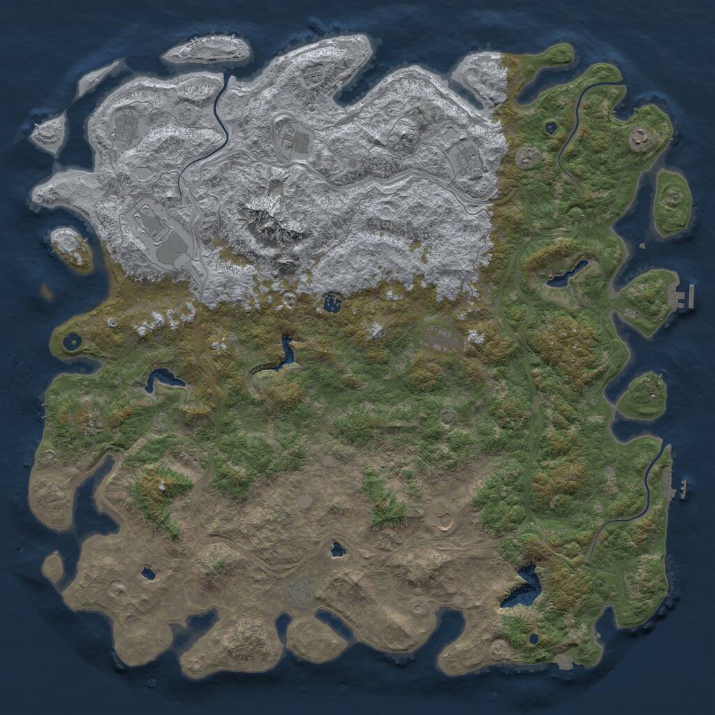 Rust Map: Procedural Map, Size: 6000, Seed: 53285, 17 Monuments
