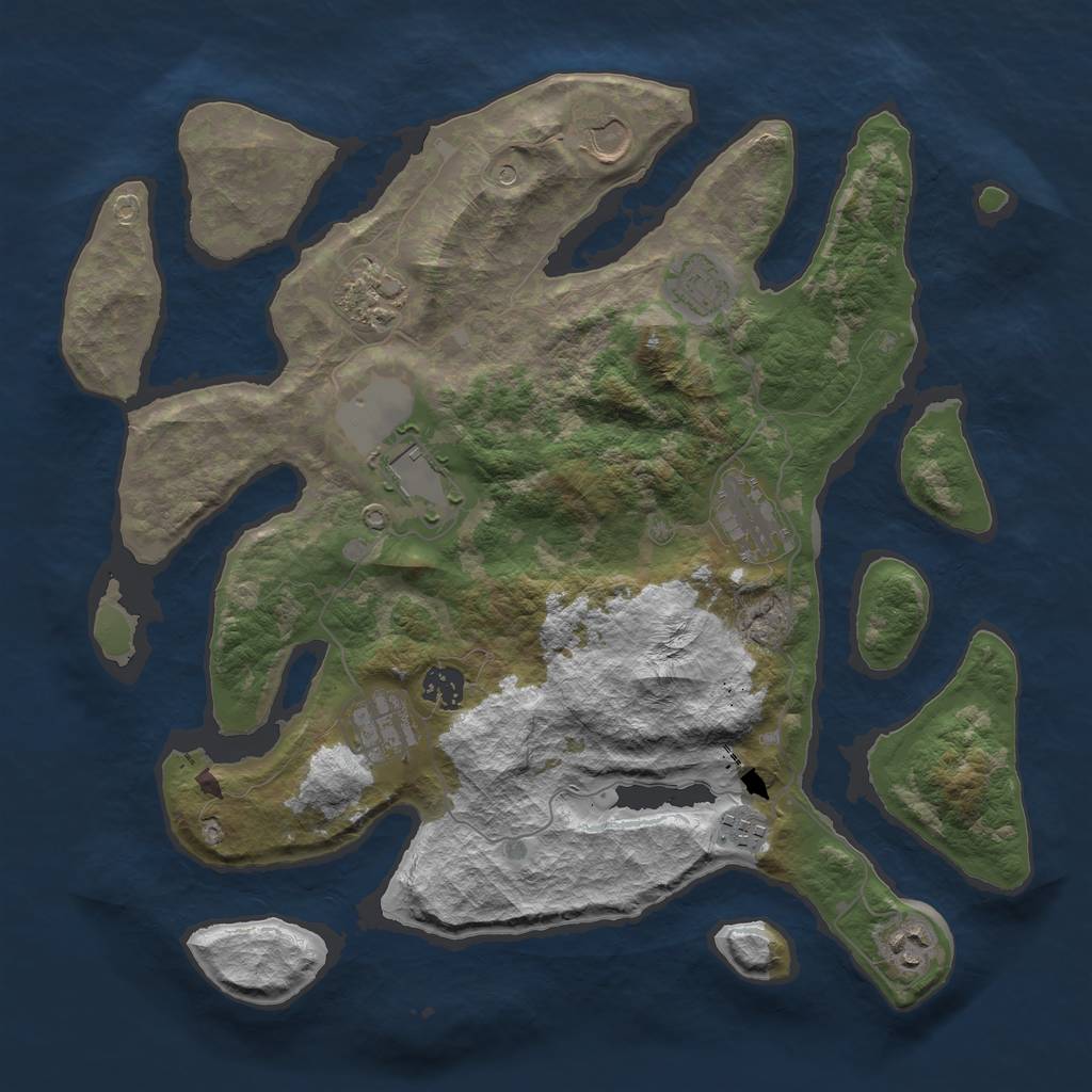 Rust Map: Barren, Size: 3750, Seed: 75286017, 12 Monuments