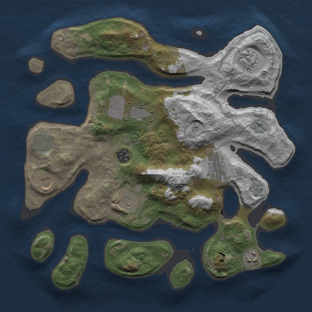 Rust Map: Barren, Size: 3500, Seed: 712209684, 12 Monuments