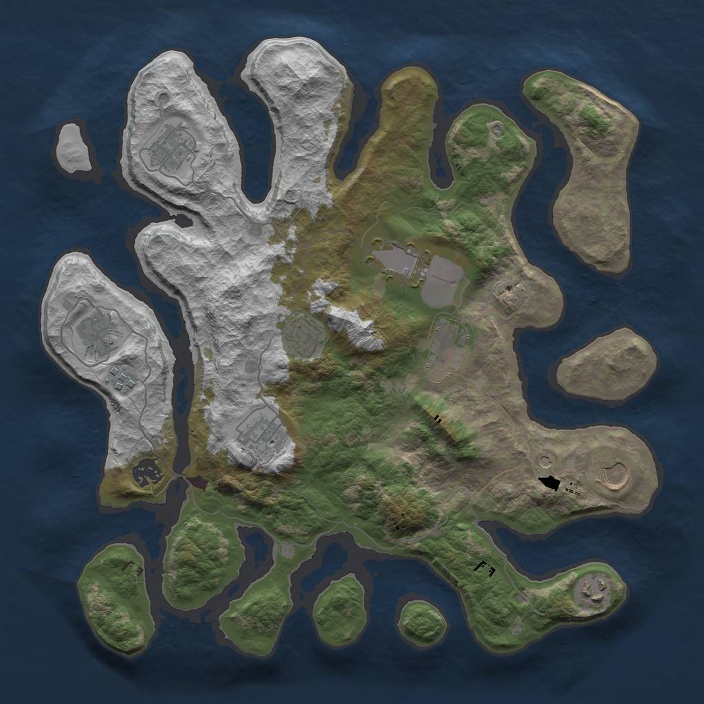 Rust Map: Barren, Size: 3750, Seed: 7904554, 13 Monuments
