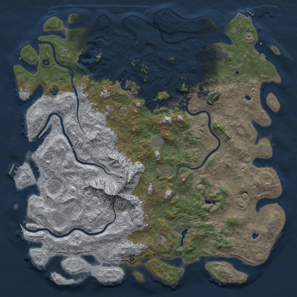 Rust Map: Procedural Map, Size: 6000, Seed: 1666, 17 Monuments