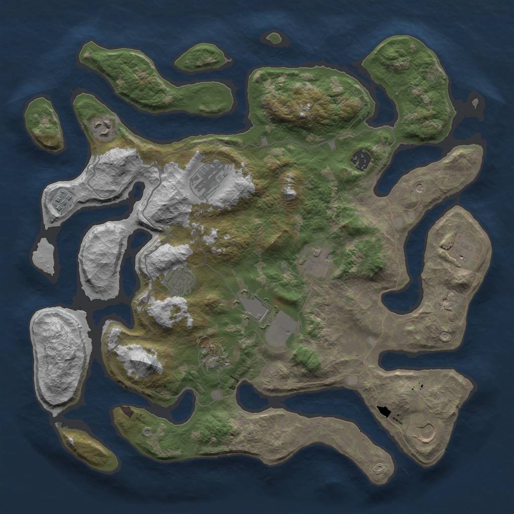 Rust Map: Barren, Size: 4000, Seed: 1844046077, 13 Monuments