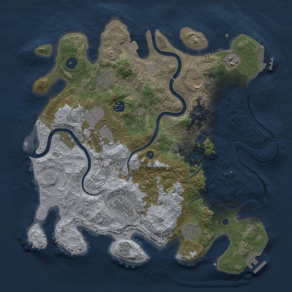 Rust Map: Procedural Map, Size: 3750, Seed: 2128181496, 14 Monuments