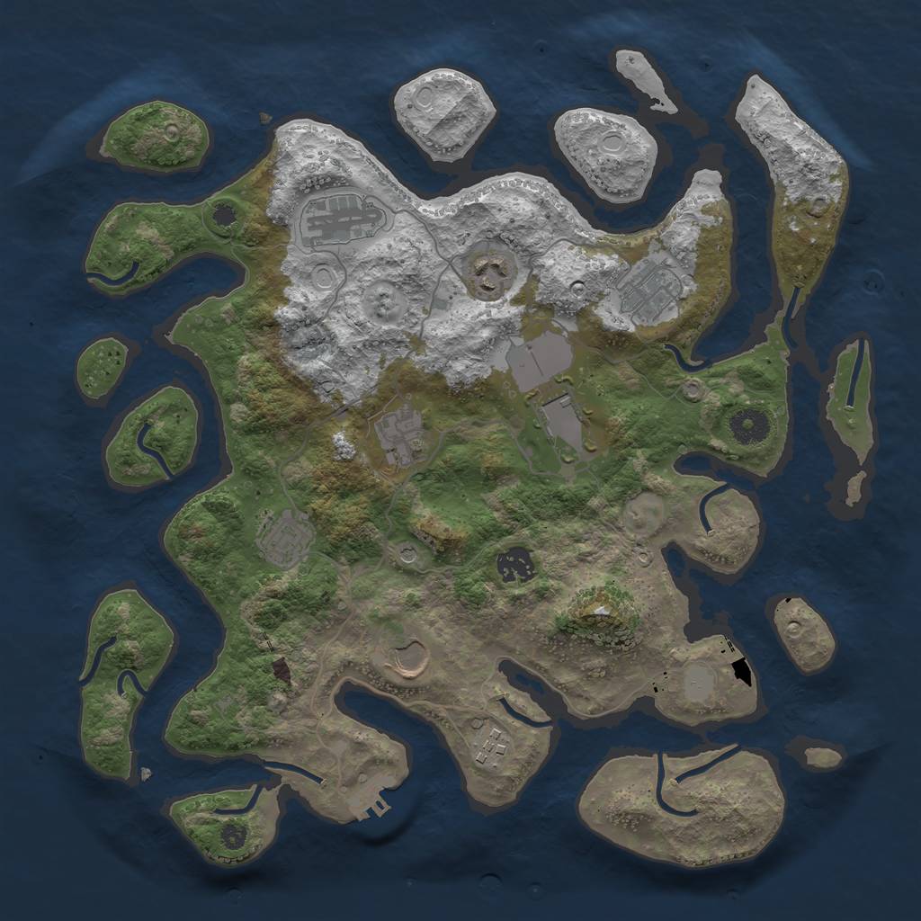Rust Map: Procedural Map, Size: 3690, Seed: 666666, 16 Monuments
