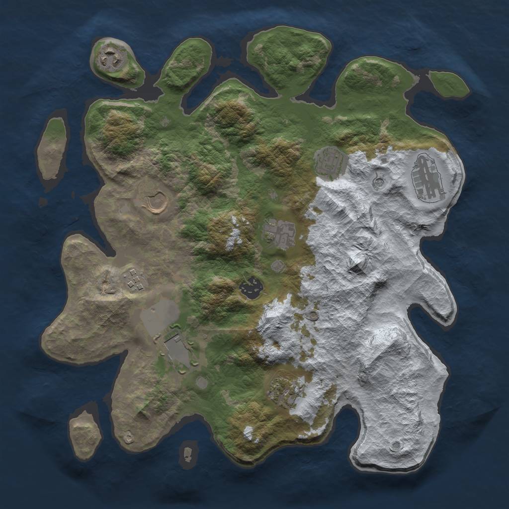 Rust Map: Barren, Size: 3500, Seed: 3031, 12 Monuments
