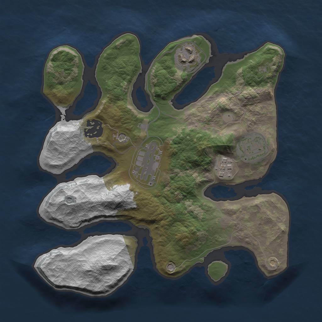 Rust Map: Barren, Size: 2500, Seed: 3257401, 8 Monuments