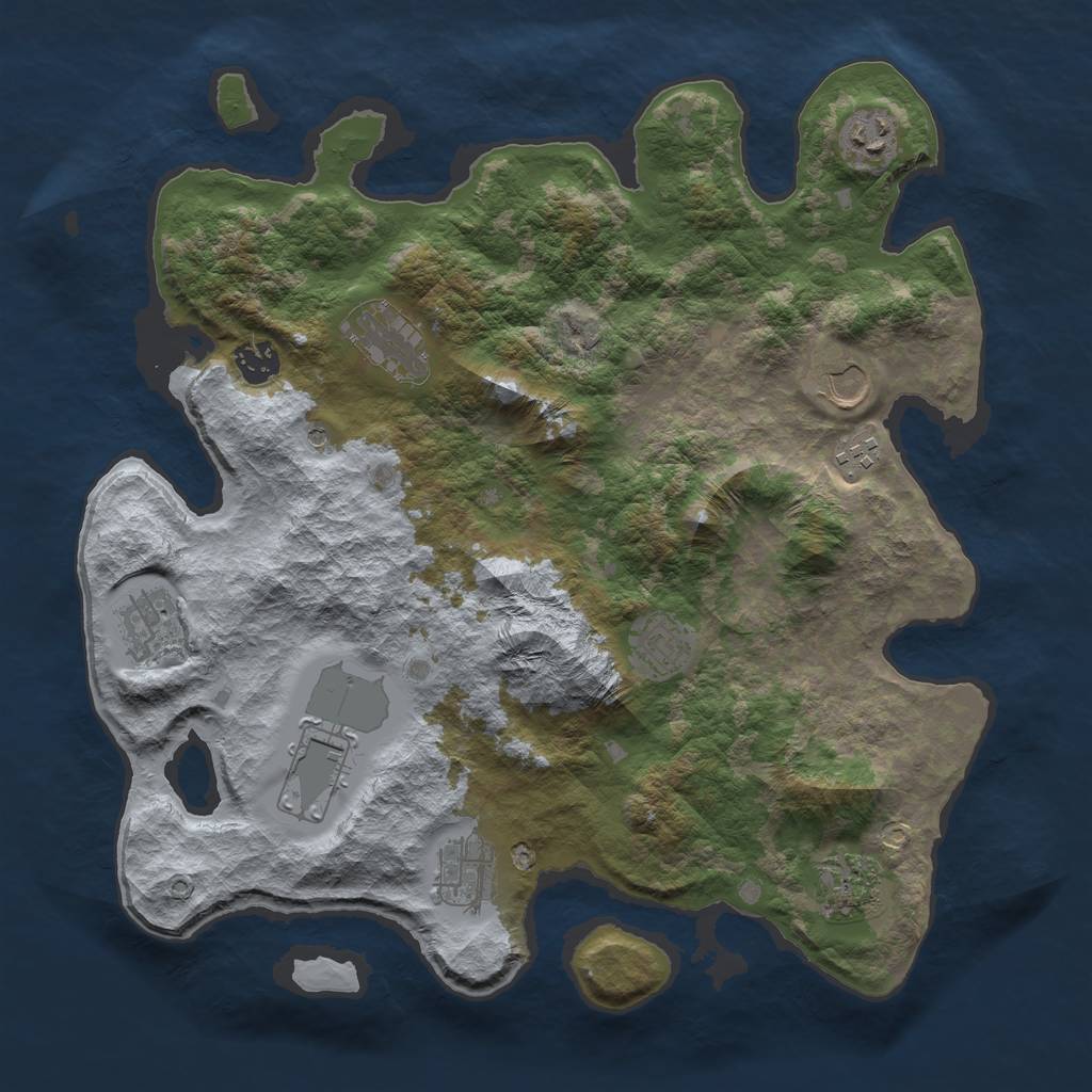 Rust Map: Barren, Size: 3750, Seed: 2143085056, 13 Monuments