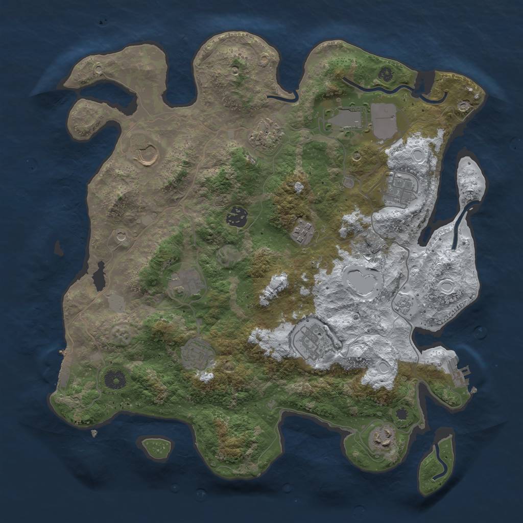 Rust Map: Procedural Map, Size: 3750, Seed: 2075792630, 19 Monuments