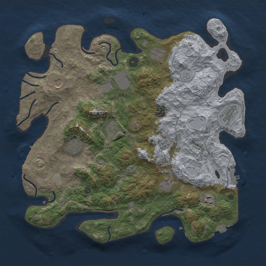 Rust Map: Procedural Map, Size: 4050, Seed: 1216709710, 18 Monuments