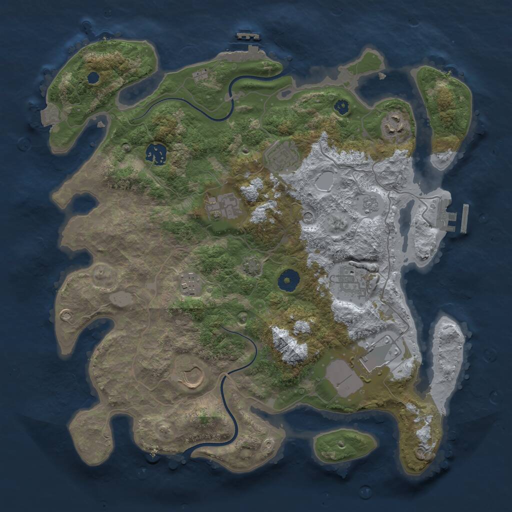 Rust Map: Procedural Map, Size: 3550, Seed: 381602, 14 Monuments