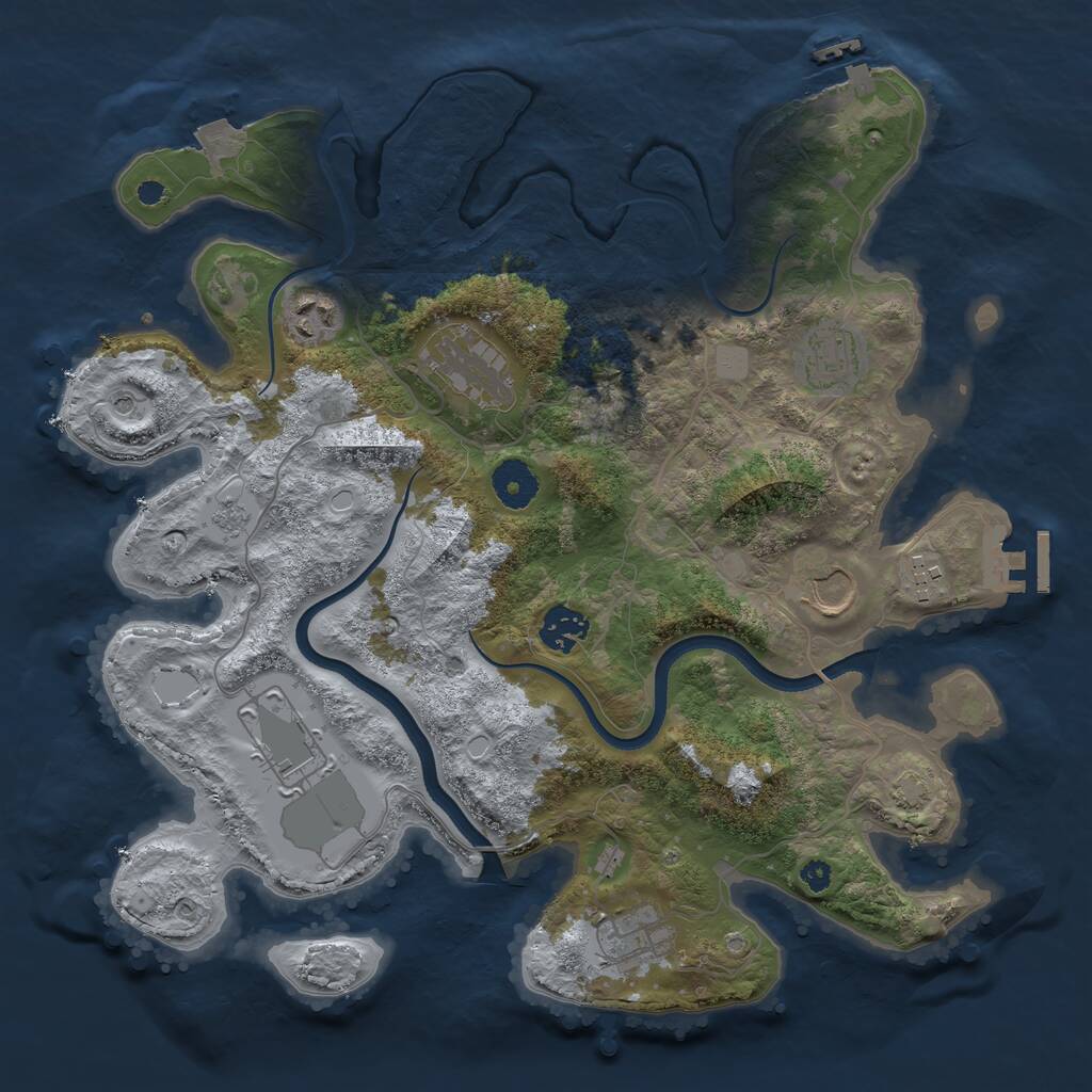 Rust Map: Procedural Map, Size: 3550, Seed: 599025, 14 Monuments