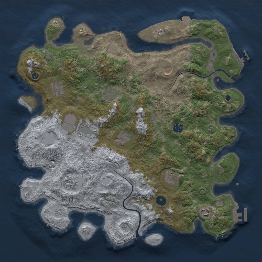 Rust Map: Procedural Map, Size: 3950, Seed: 2049911317, 16 Monuments