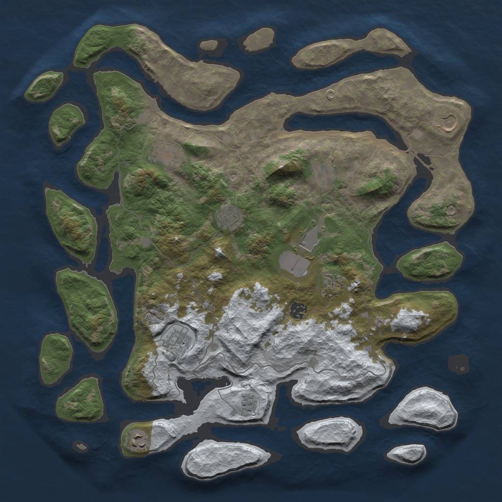 Rust Map: Barren, Size: 4500, Seed: 3740982, 13 Monuments