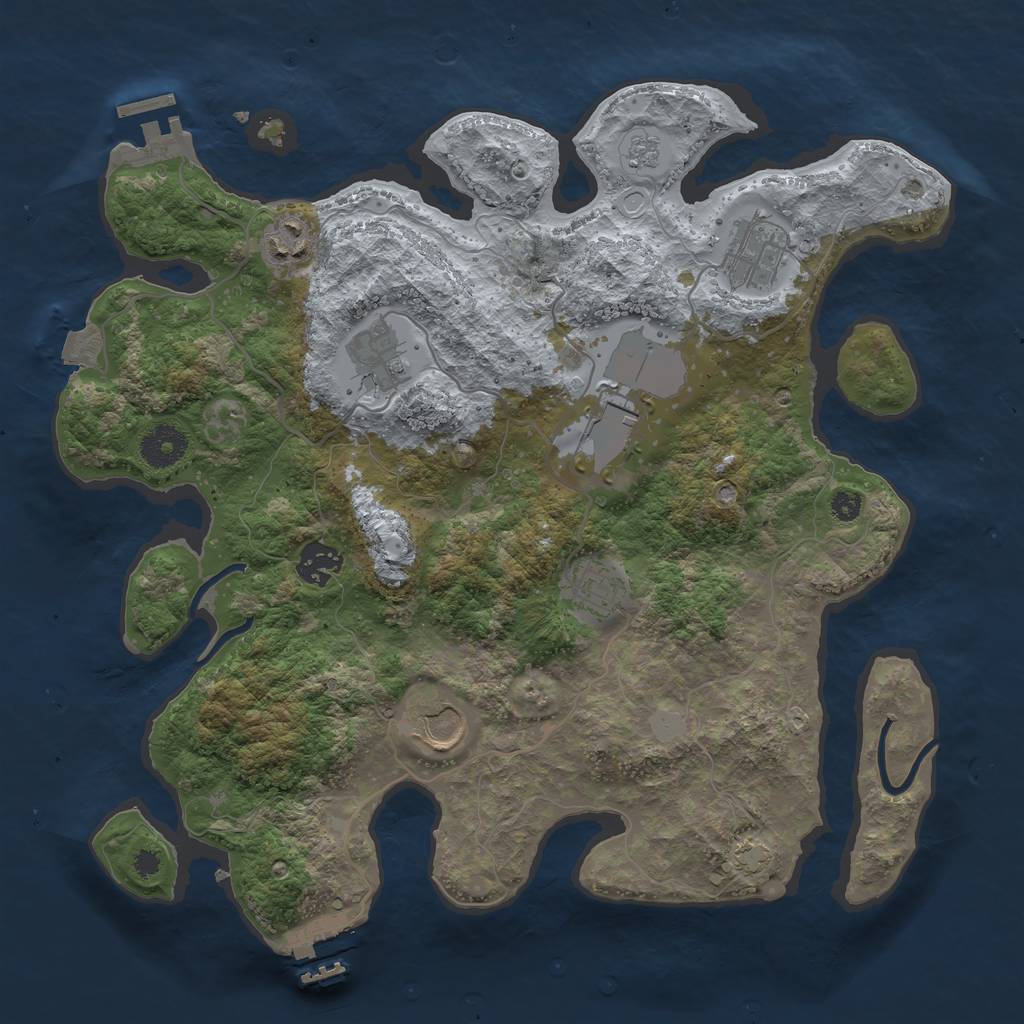 Rust Map: Procedural Map, Size: 3500, Seed: 1, 14 Monuments