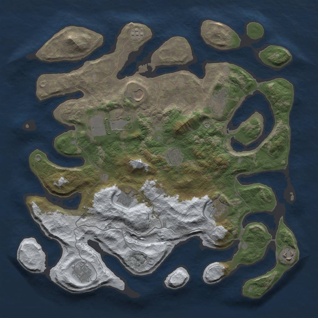 Rust Map: Barren, Size: 4000, Seed: 3068, 12 Monuments