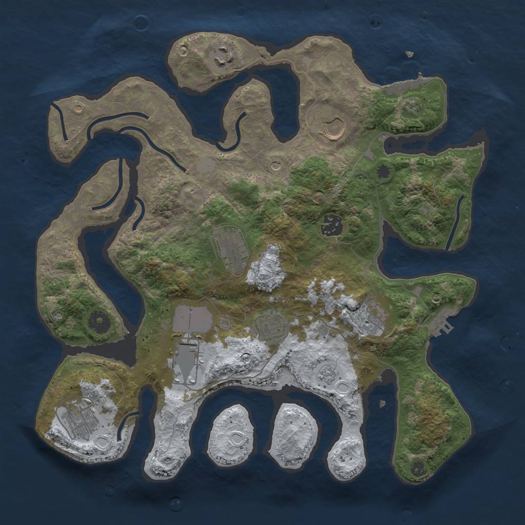 Rust Map: Procedural Map, Size: 3500, Seed: 1233866502, 17 Monuments