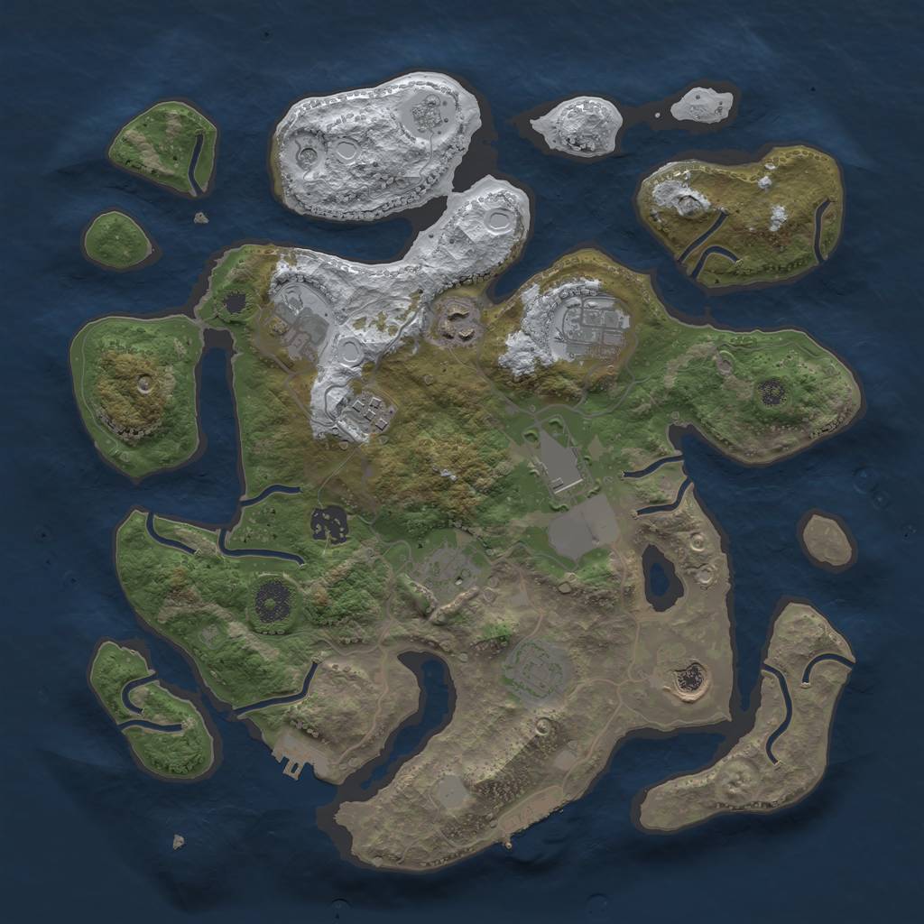 Rust Map: Procedural Map, Size: 3500, Seed: 1400865047, 18 Monuments