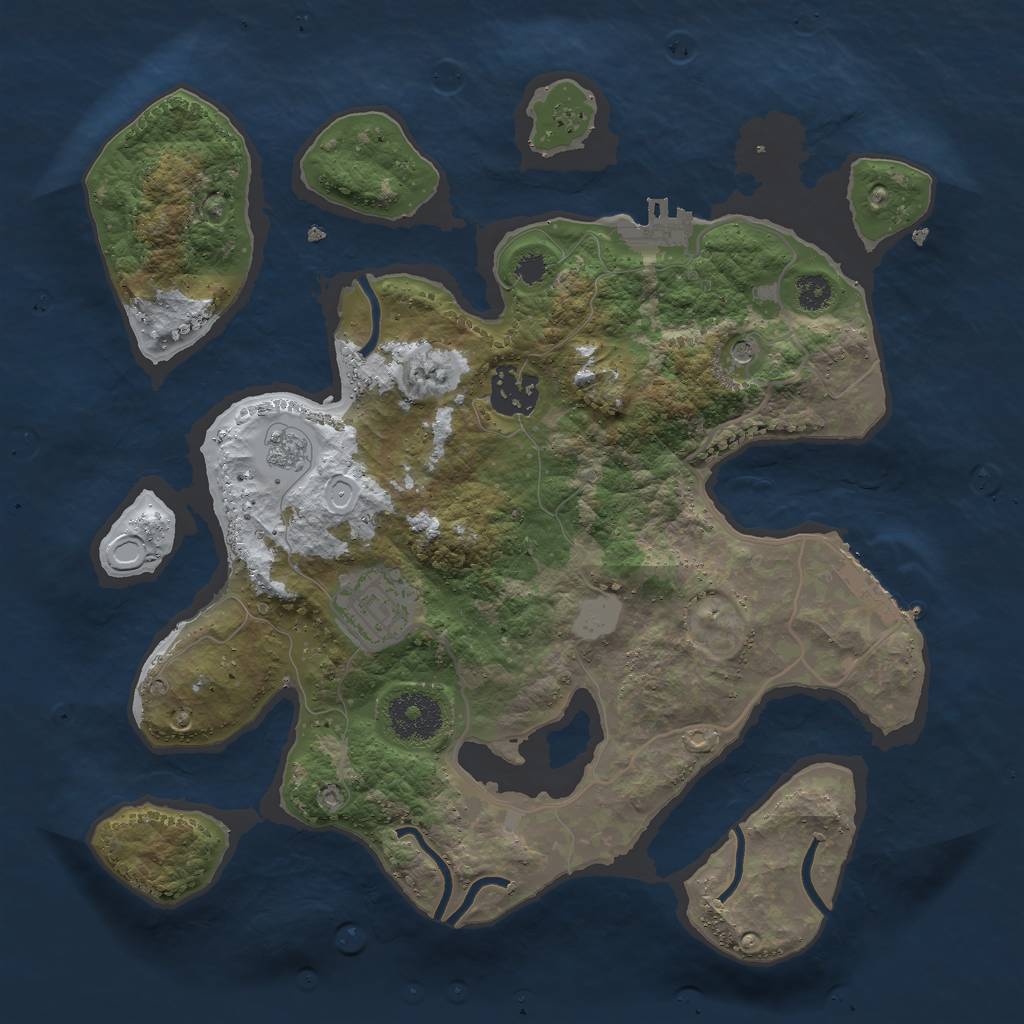 Rust Map: Procedural Map, Size: 3000, Seed: 654321, 11 Monuments