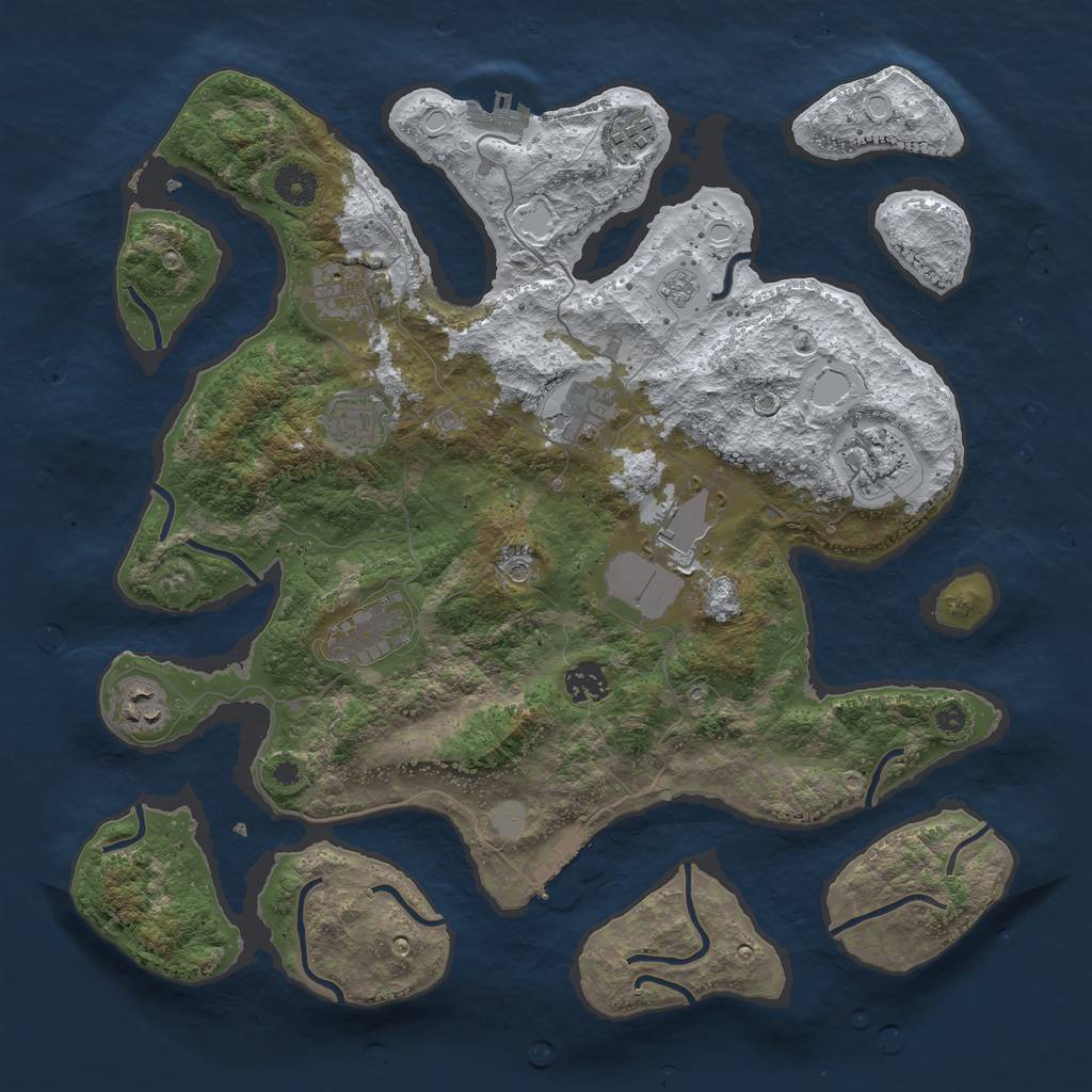 Rust Map: Procedural Map, Size: 3850, Seed: 1086873131, 18 Monuments