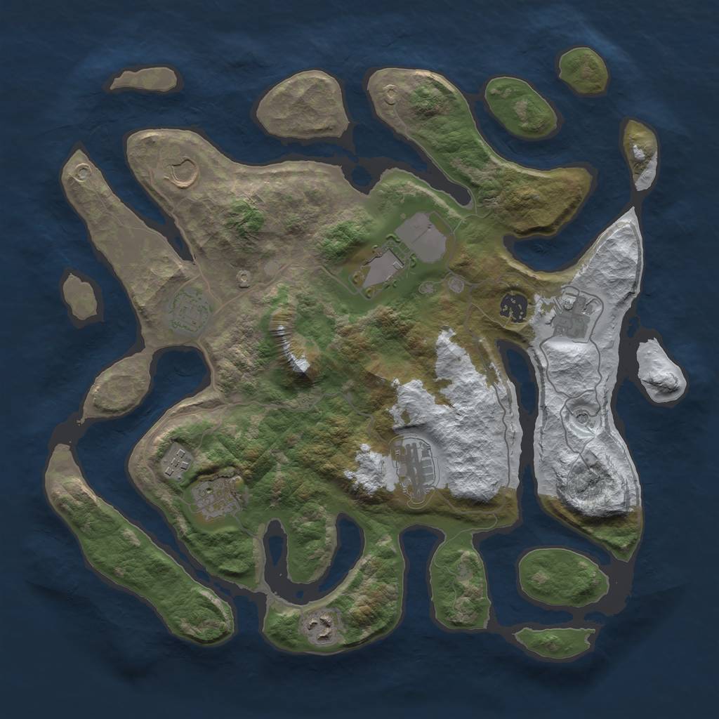 Rust Map: Barren, Size: 3750, Seed: 8896120, 12 Monuments