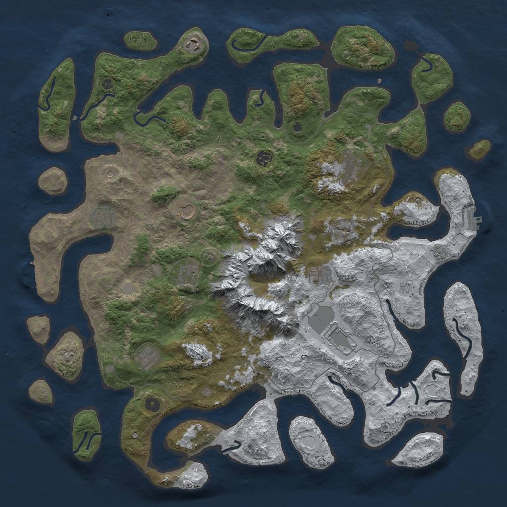 Rust Map: Procedural Map, Size: 5000, Seed: 1738, 19 Monuments
